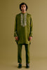 Olive Green Silk Satin Dori Embroidered Kurta Set