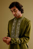 Olive Green Silk Satin Dori Embroidered Kurta Set