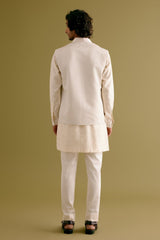 Ivory Woven Kurta Set with Dori Embroidered Bundi