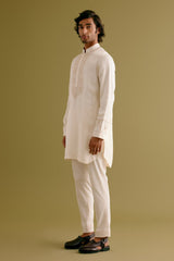 Ivory Silk Satin Dori Embroidered Kurta Set