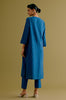 Royal Blue Cotton Silk Blend Block Printed Kurta Set
