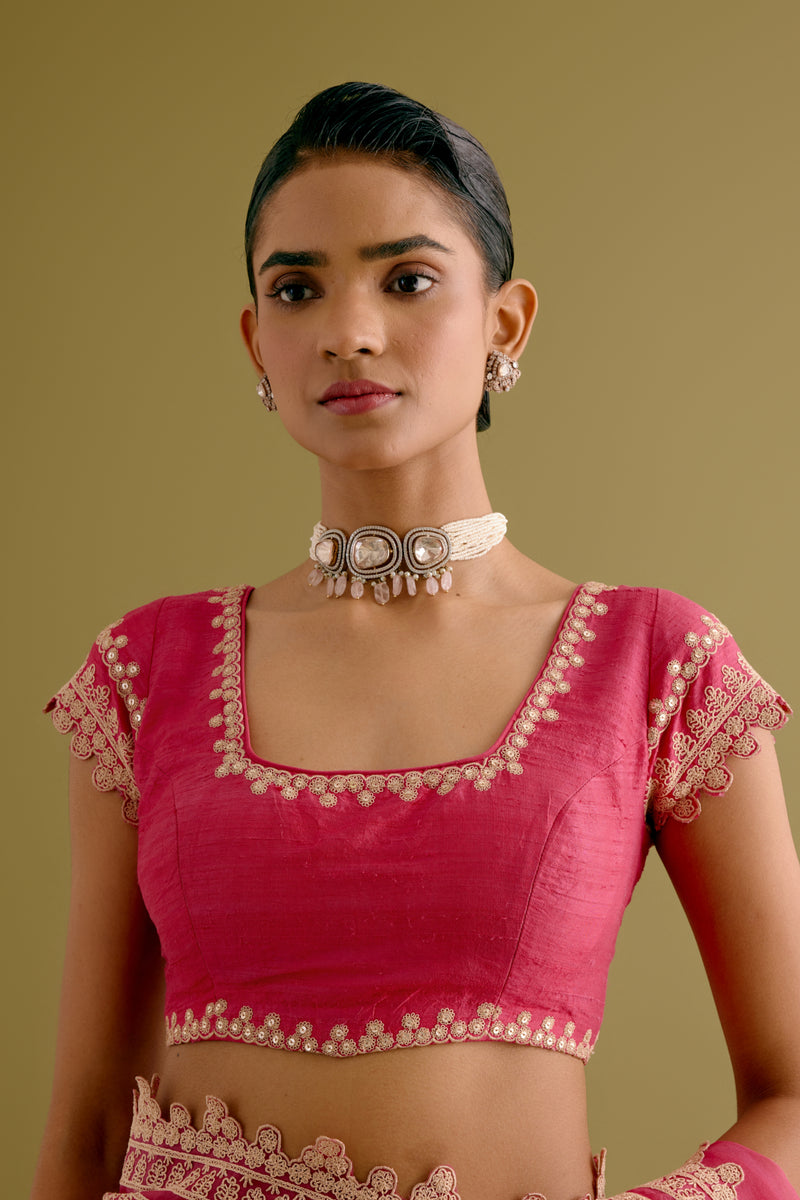 Fuchsia Pink Embroidered Georgette Organza Saree