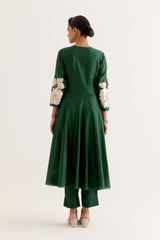 Emerald Green Cotton Silk Blend Hand-Painted Anarkali Set