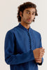 Royal Blue Floral Embroidered Chanderi Short Kurta Set