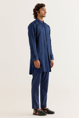 Royal Blue Silk Satin Front-Open Kurta Set