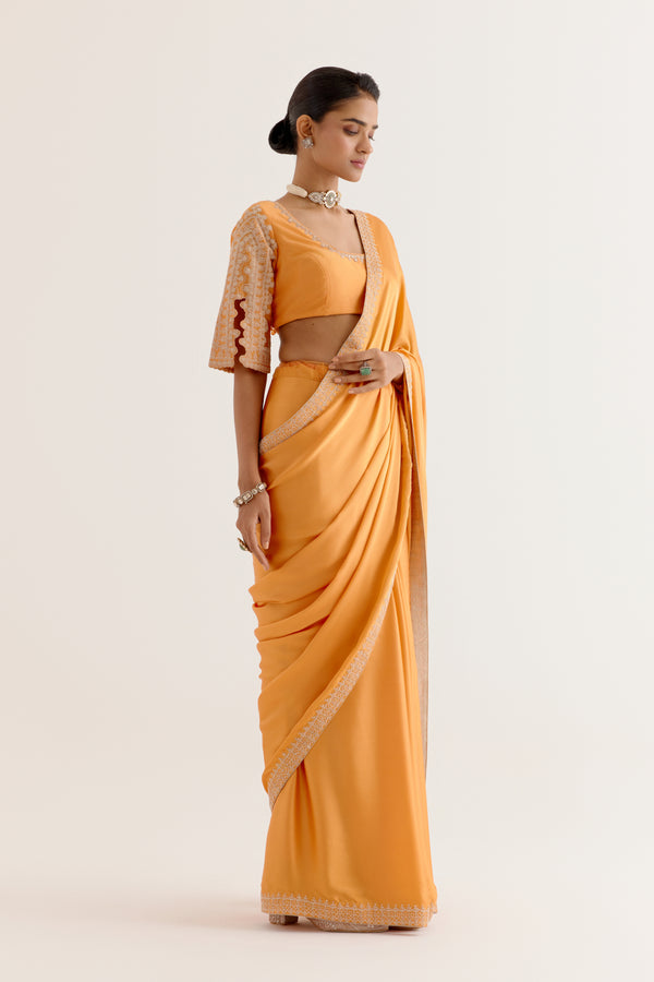 Orange Embroidered Satin Saree