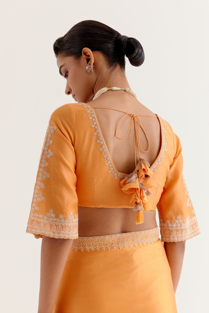 Orange Embroidered Satin Saree
