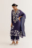 Navy Blue Embroidered Cotton Silk Satin Kaftan Set