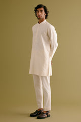 Ivory Block Printed Dori Embroidered Kurta Set