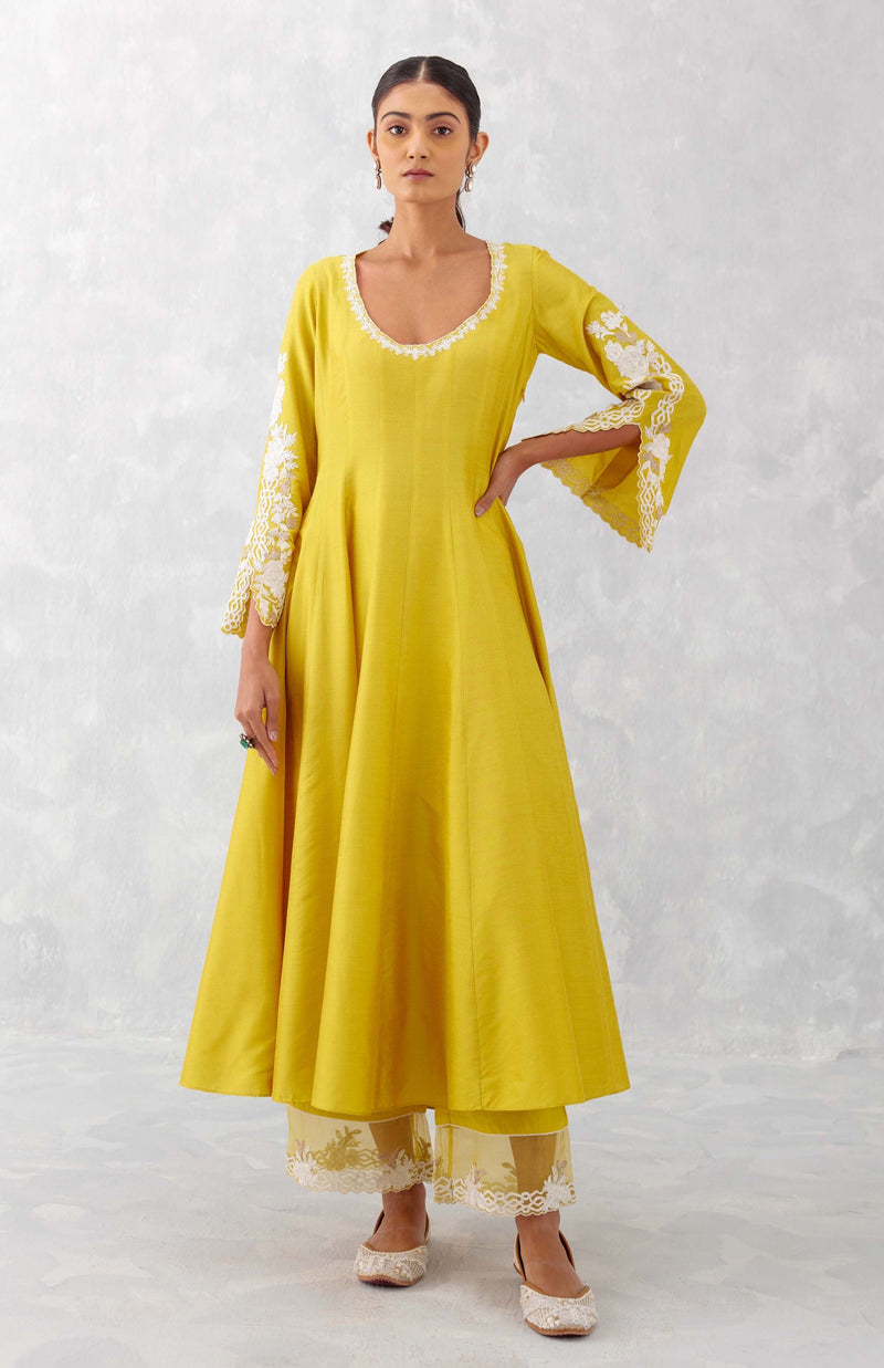 Manushi Chhillar in Mustard Yellow Embroidered Anarkali Set