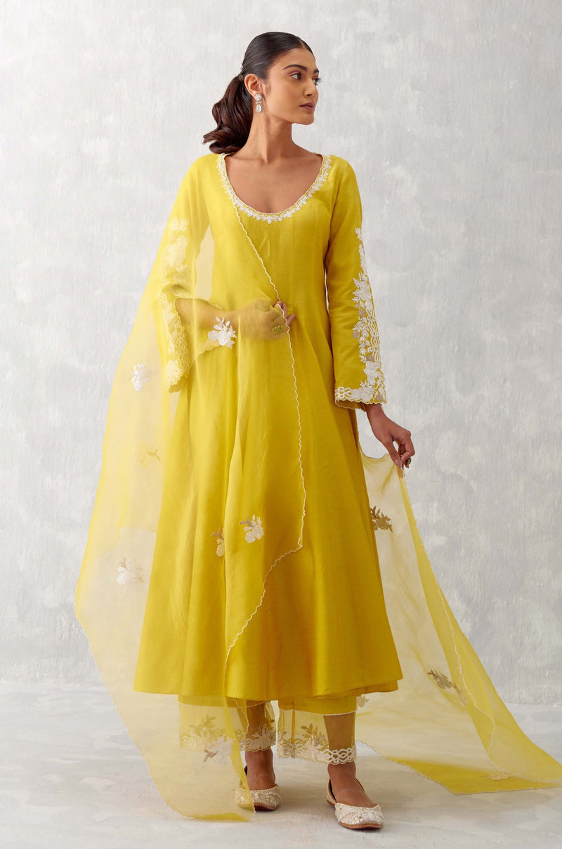 Manushi Chhillar in Mustard Yellow Embroidered Anarkali Set