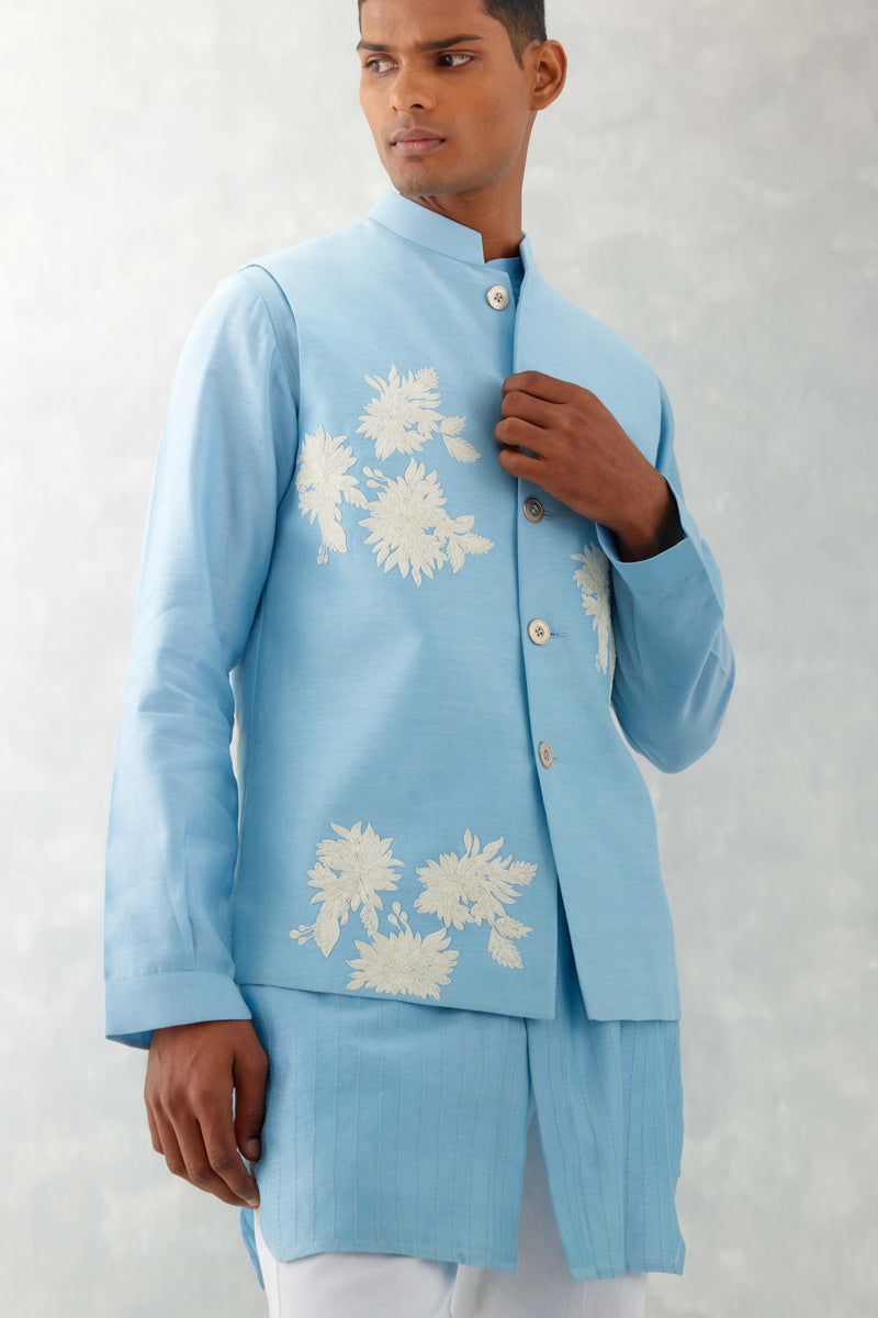 Riteish Deshmukh in Sky Blue Kurta with Embroidered Bundi Set