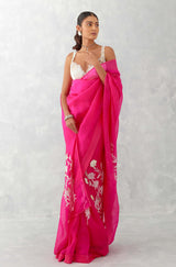 Kiara Advani in Fuchsia Pink Embroidered Silk Organza Saree
