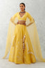 Mango Yellow Floral Embroidered Silk Chanderi Lehenga Set