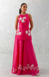 Fuchsia Pink Embroidered Sharara Set (RTS)