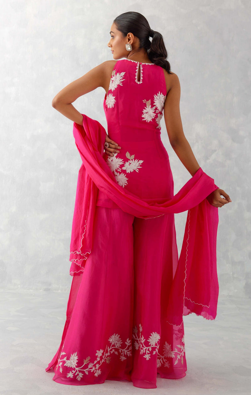 Sara Ali Khan in Fuchsia Pink Embroidered Sharara Set