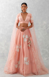 Shraddha Kapoor in Pink Floral Embroidered Chanderi Silk Lehenga Set