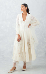 Ivory Embroidered Chanderi Anarkali Set (RTS)