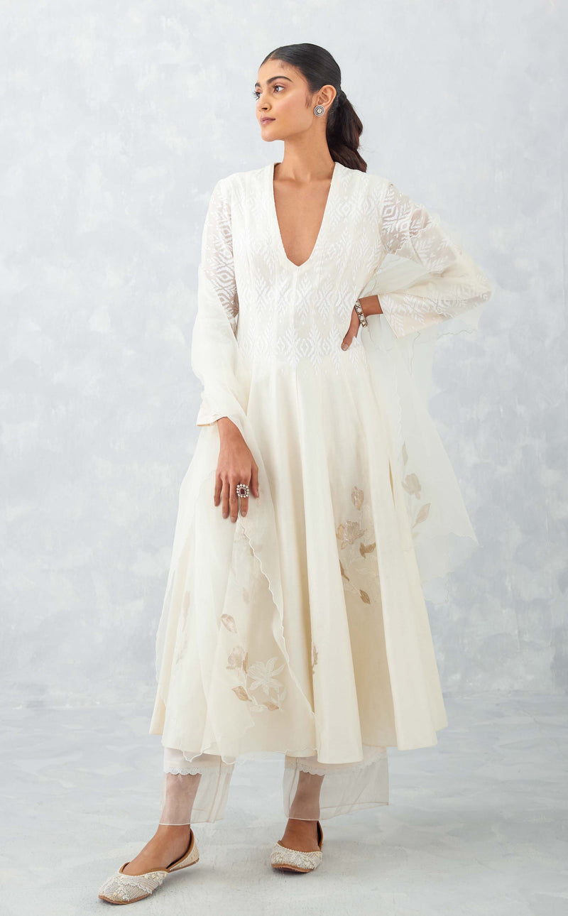 Ivory Embroidered Chanderi Anarkali Set (RTS)
