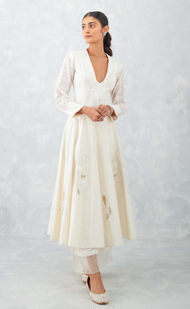 Ivory Embroidered Chanderi Anarkali Set (RTS)