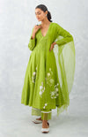 Green Embroidered Chanderi Anarkali Set (RTS)