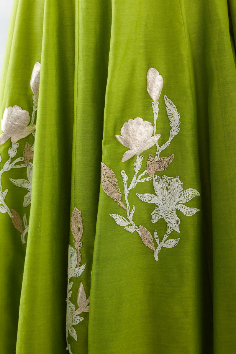 Green Embroidered Chanderi Anarkali Set (RTS)