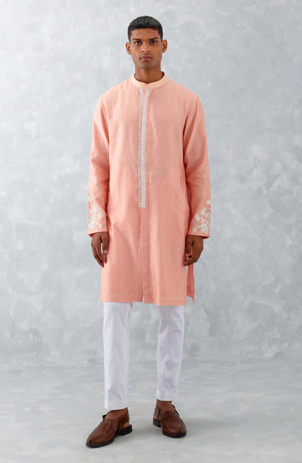 Shreyas Iyer in Blush Pink Embroidered Woven Chanderi Kurta Set