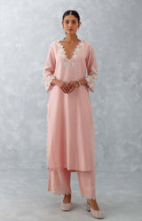 Kareena Kapoor Khan in Blush Pink Embroidered Woven Chanderi Kurta Set