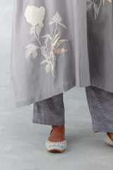 Grey Embroidered Silk Chanderi Kaftan Set (RTS)