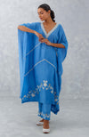 Ice Blue Embroidered Muslin Kaftan Set (RTS)