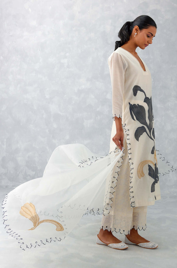 Ivory Hand Painted Chanderi Kurta Set (RTS)
