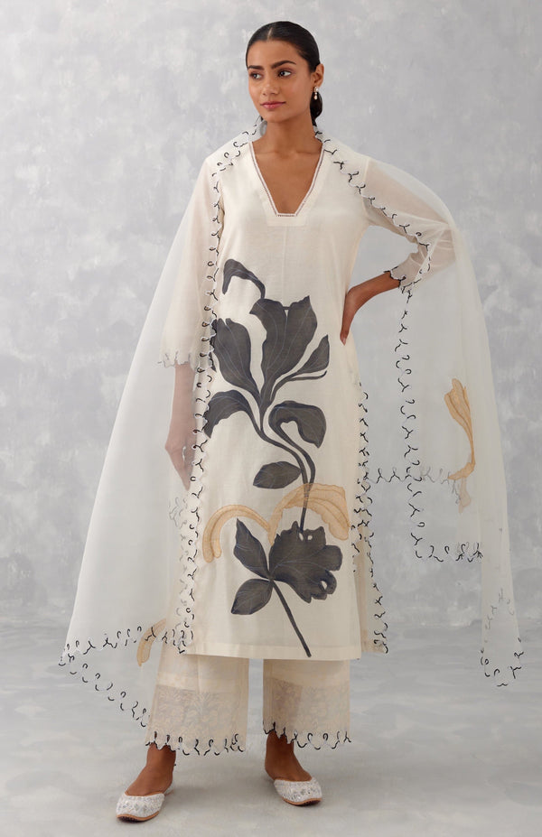 Ivory Hand Painted Chanderi Kurta Set (RTS)