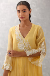 Mango Yellow Embroidered Chanderi Kurta Set (RTS)