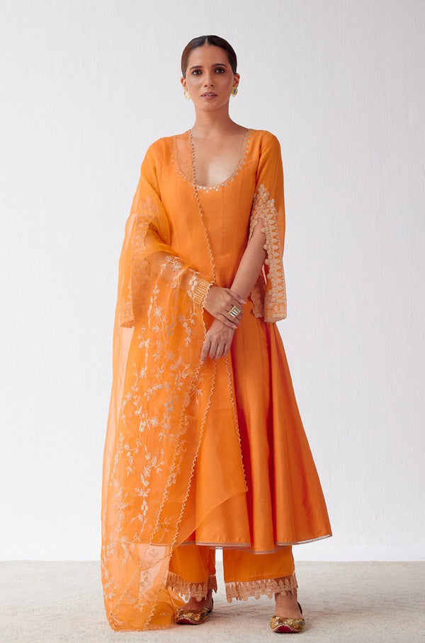 Ananya Panday in Orange Dori Embroidered Anarkali Set