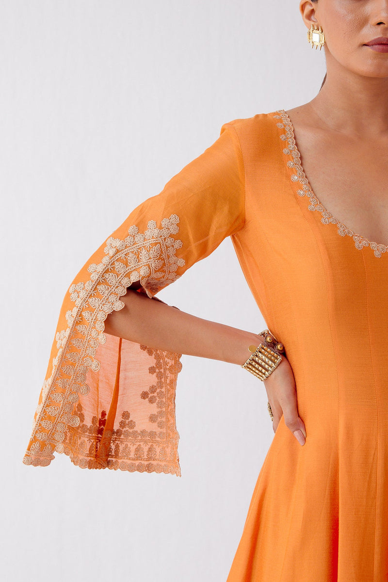 Ananya Panday in Orange Dori Embroidered Anarkali Set