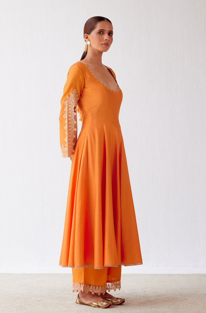 Ananya Panday in Orange Dori Embroidered Anarkali Set