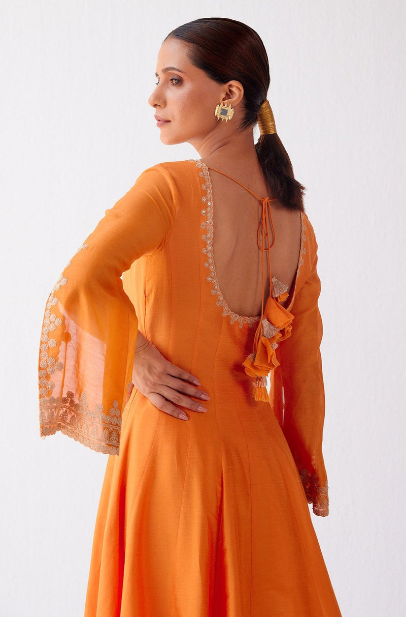 Ananya Panday in Orange Dori Embroidered Anarkali Set