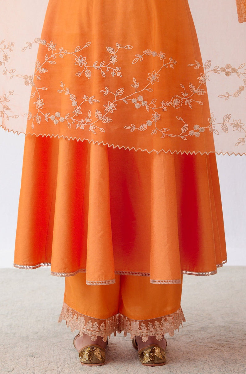 Ananya Panday in Orange Dori Embroidered Anarkali Set