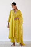 Yellow Block Print Embroidered Kurta Set (RTS)
