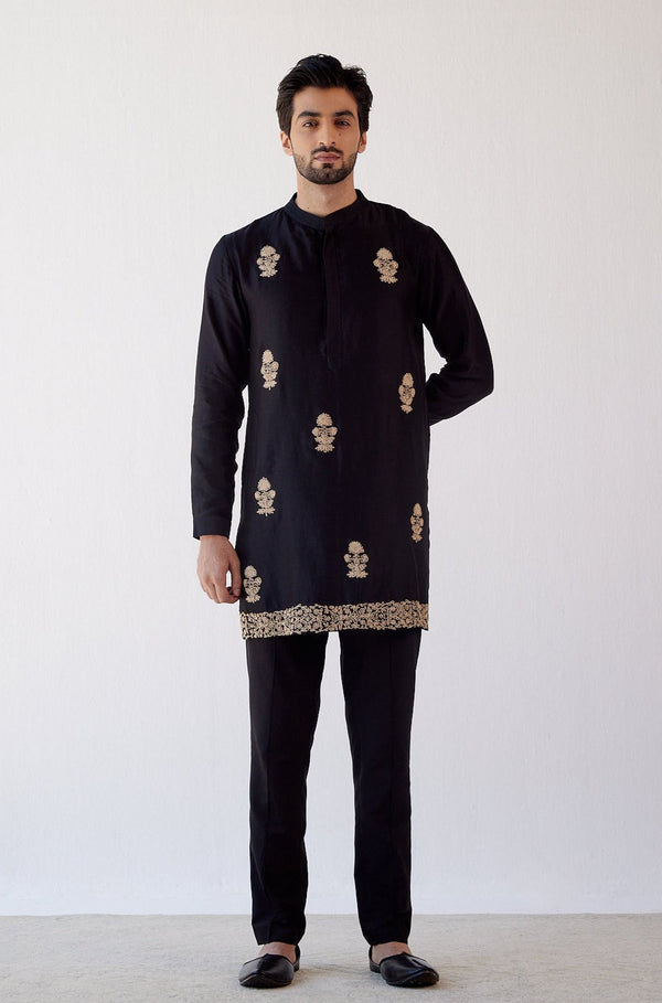 Pulkit Samrat in Black Embroidered Short Kurta Set