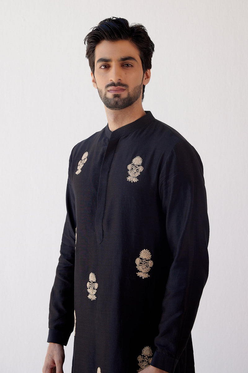 Pulkit Samrat in Black Embroidered Short Kurta Set