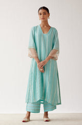 Turquoise Blue Chanderi Kurta Set (RTS)