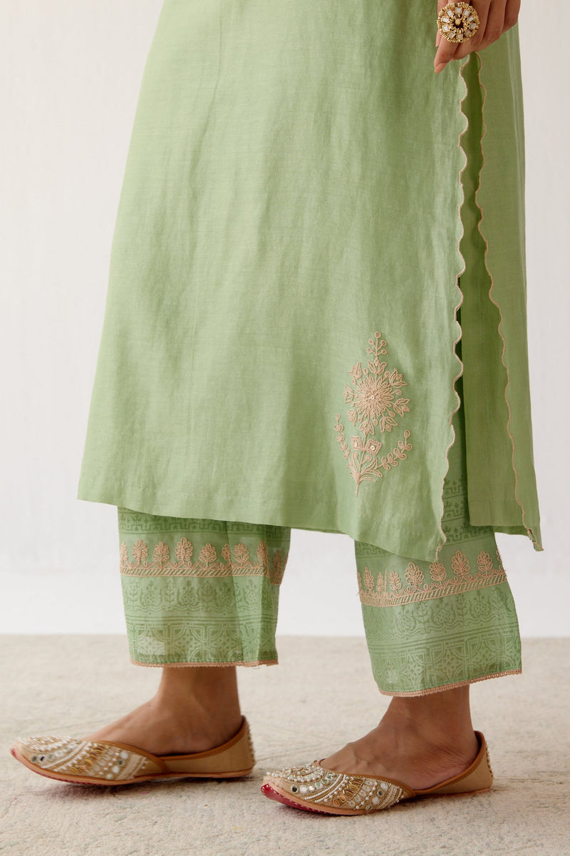 Rashmika Mandanna in Green Dori Embroidered Kurta Set