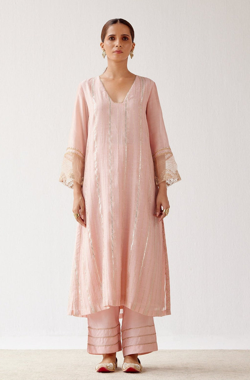 Blush Pink Zari Detailed Chanderi Kurta Set (RTS)