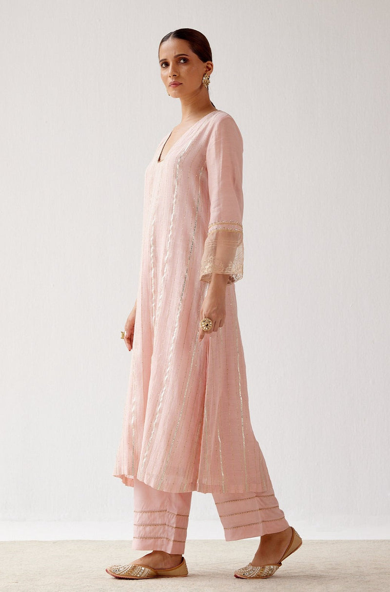 Blush Pink Zari Detailed Chanderi Kurta Set (RTS)