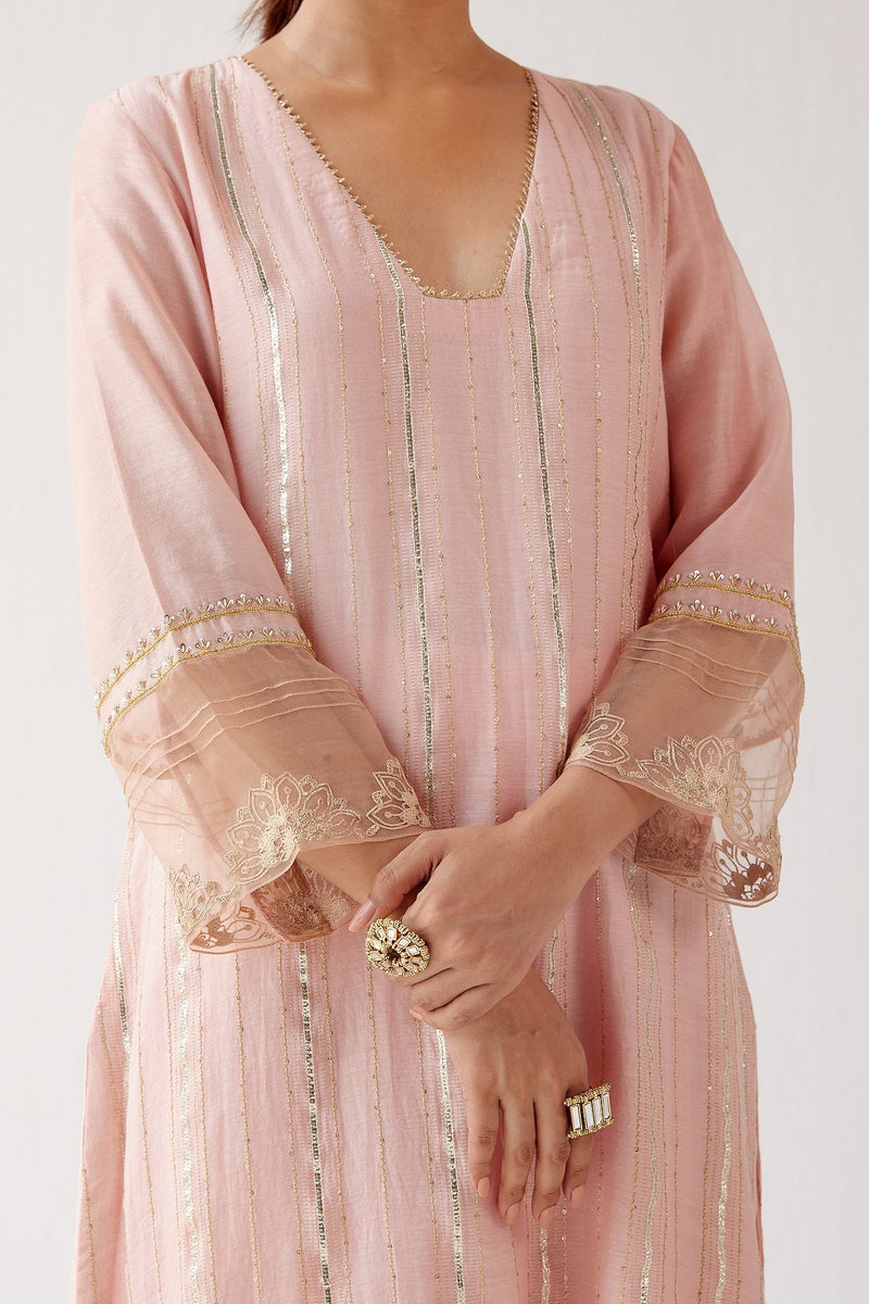 Blush Pink Zari Detailed Chanderi Kurta Set (RTS)