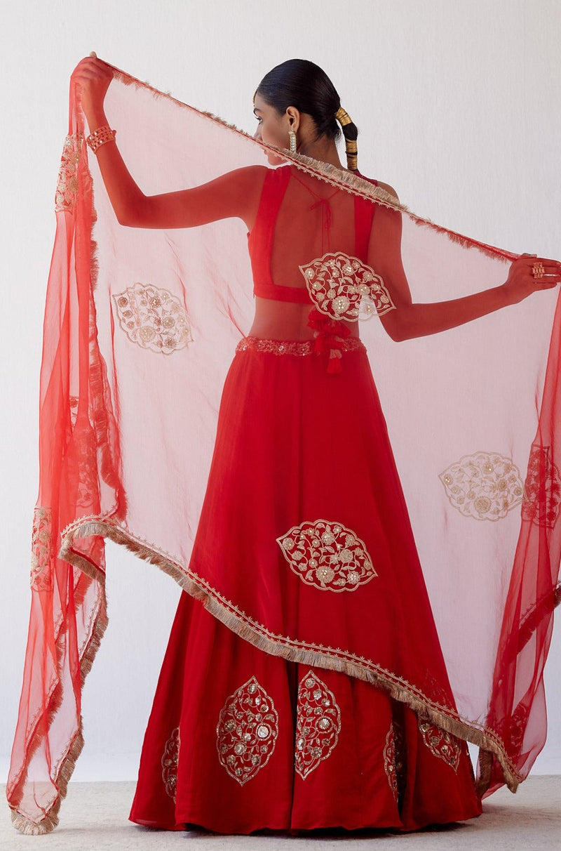 Rashmika Mandanna in Red Dori Embroidered Cotton Silk Lehenga