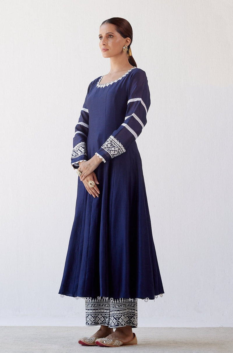 Navy Blue Chanderi Anarkali Set (RTS)