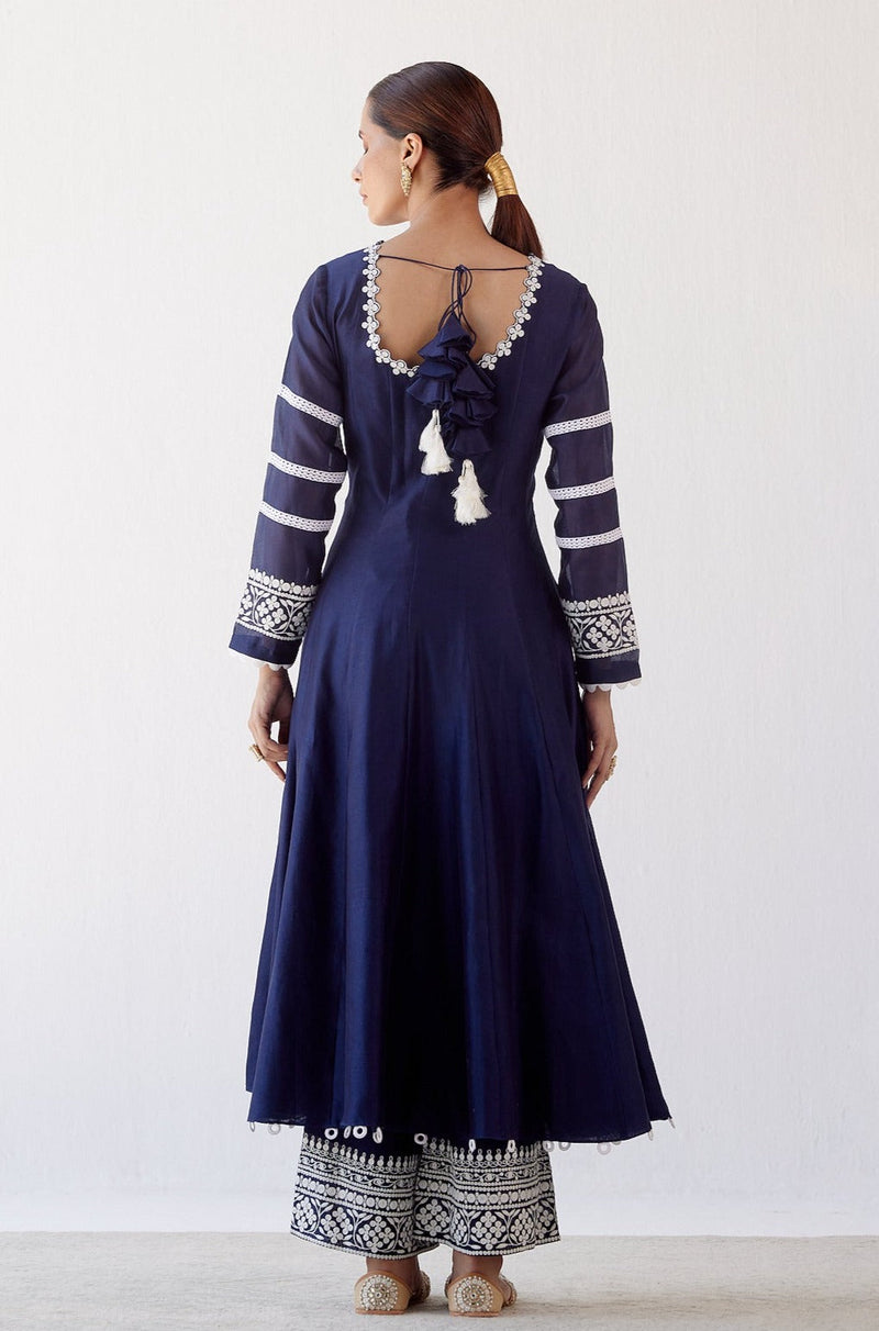 Navy Blue Chanderi Anarkali Set (RTS)