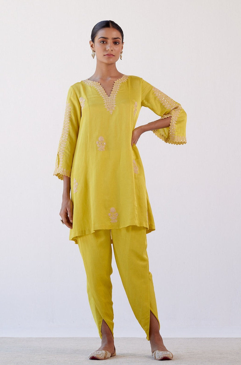 Bright Yellow Sequins Embroidered Dhoti Set (RTS)
